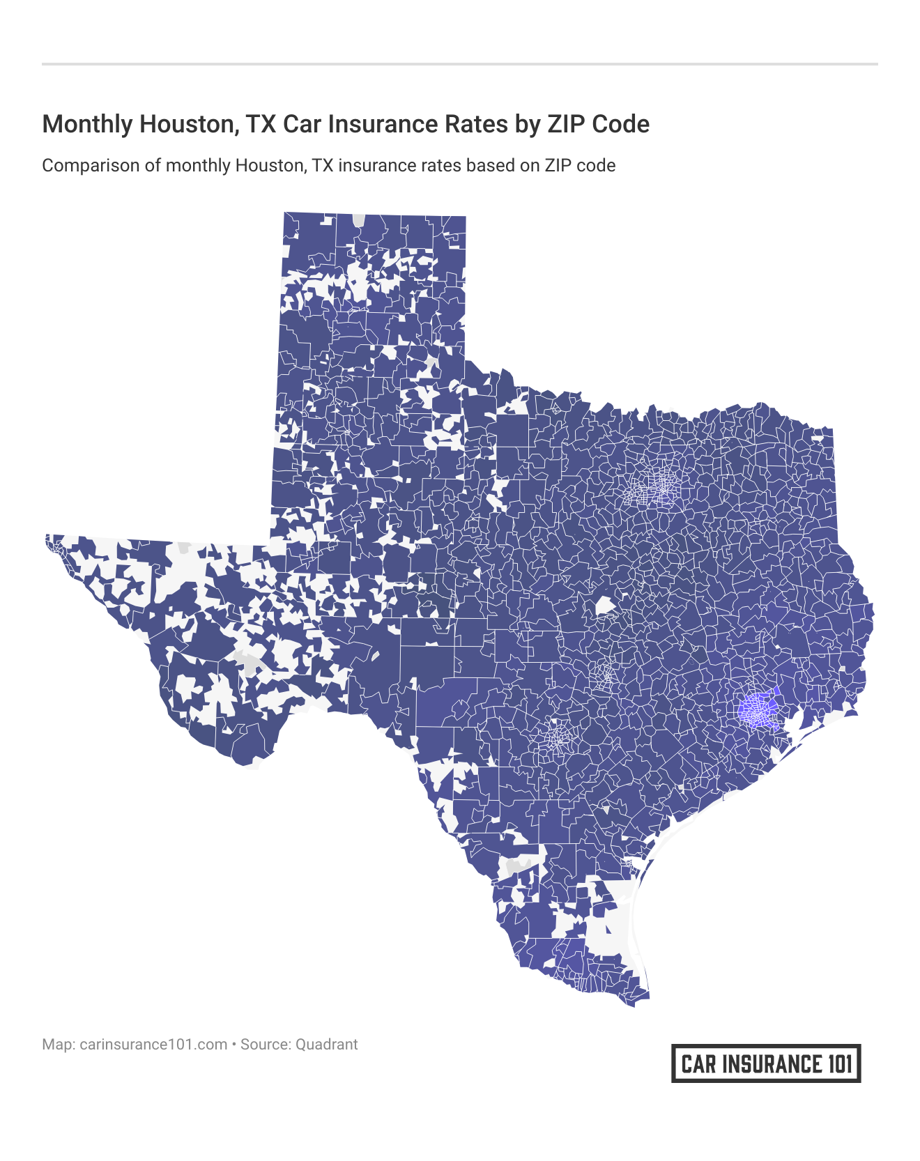 <h3>Monthly Houston, TX Car Insurance Rates by ZIP Code</h3>