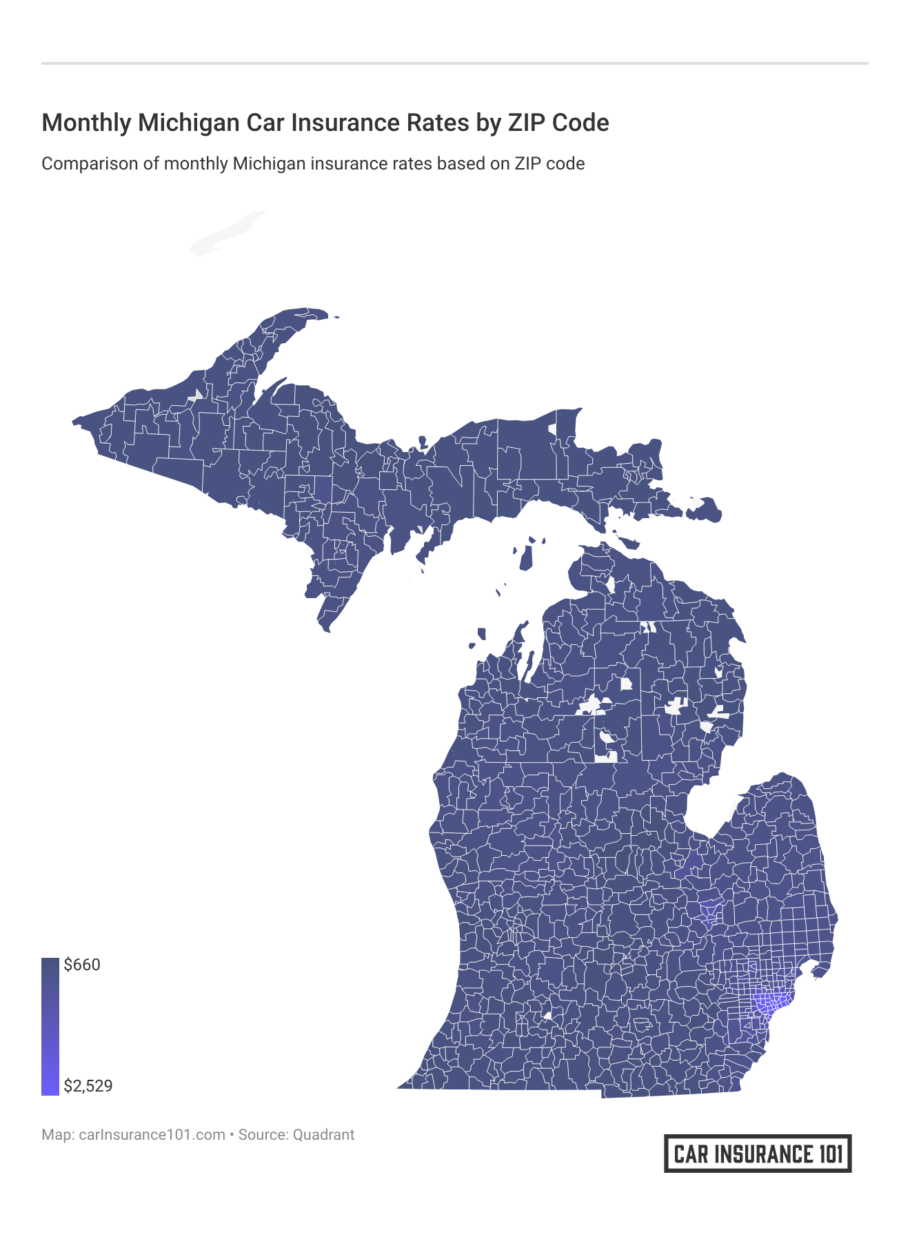 <h3>Monthly Michigan Car Insurance Rates by ZIP Code</h3>