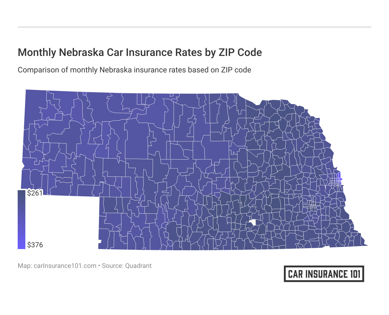 <h3>Monthly Nebraska Car Insurance Rates by ZIP Code</h3>