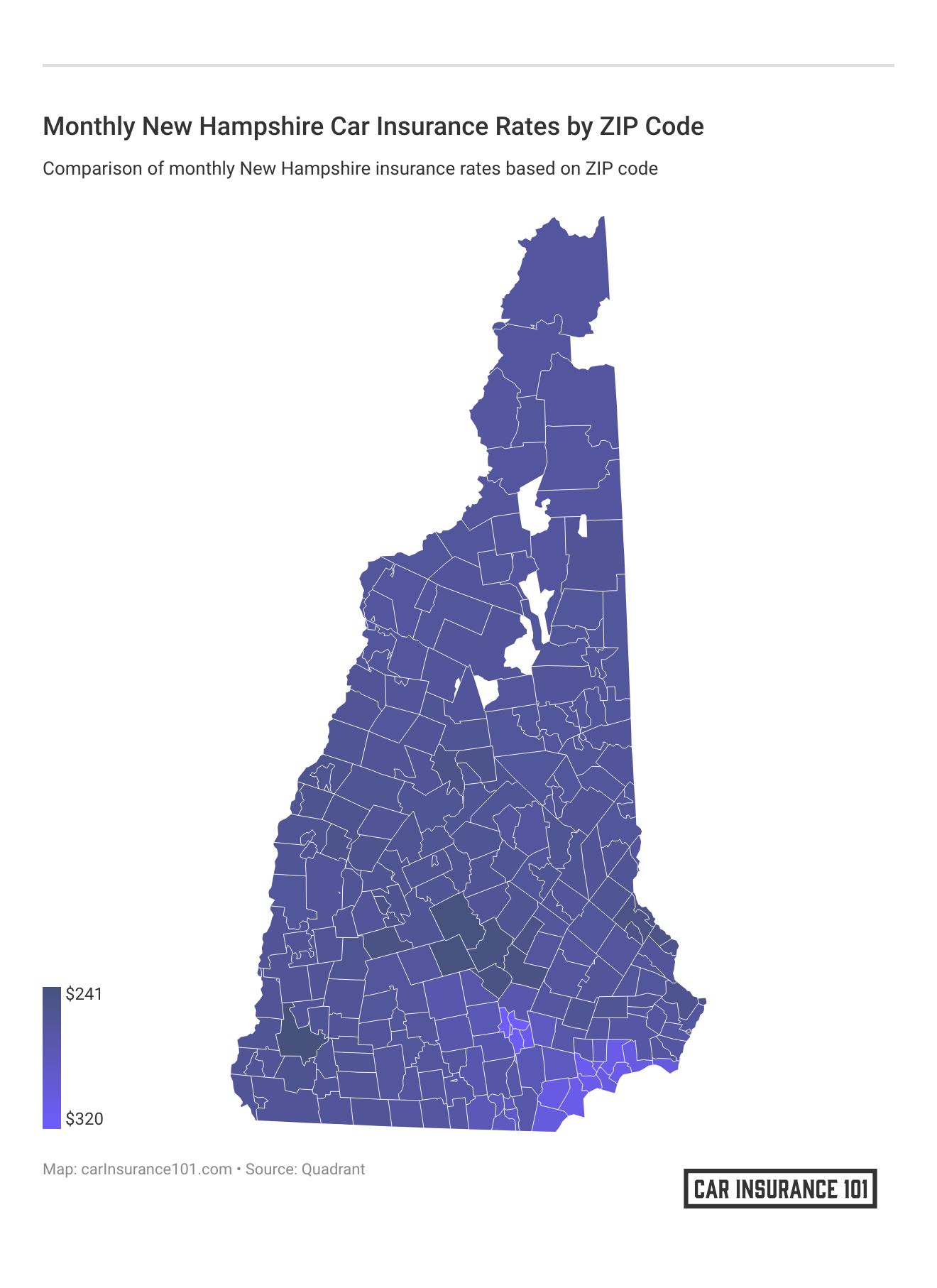 <h3>Monthly New Hampshire Car Insurance Rates by ZIP Code</h3>