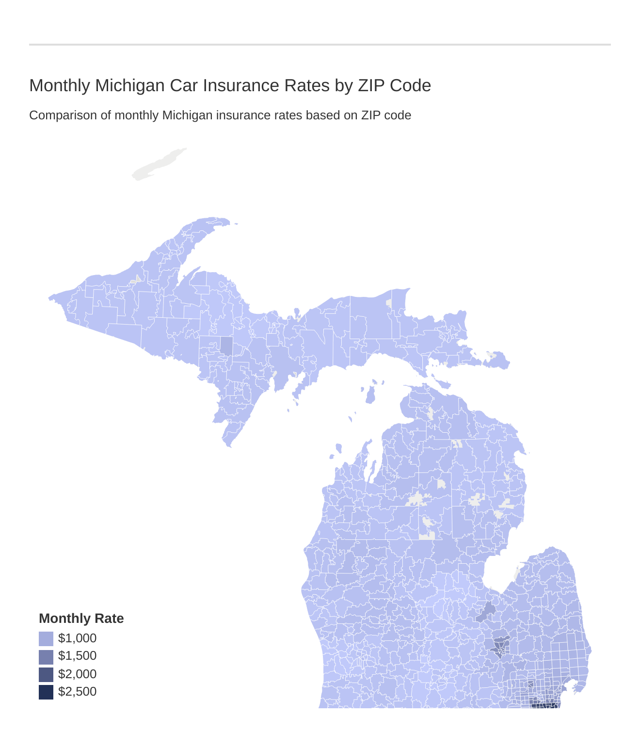 Monthly Michigan Car Insurance Rates by ZIP Code